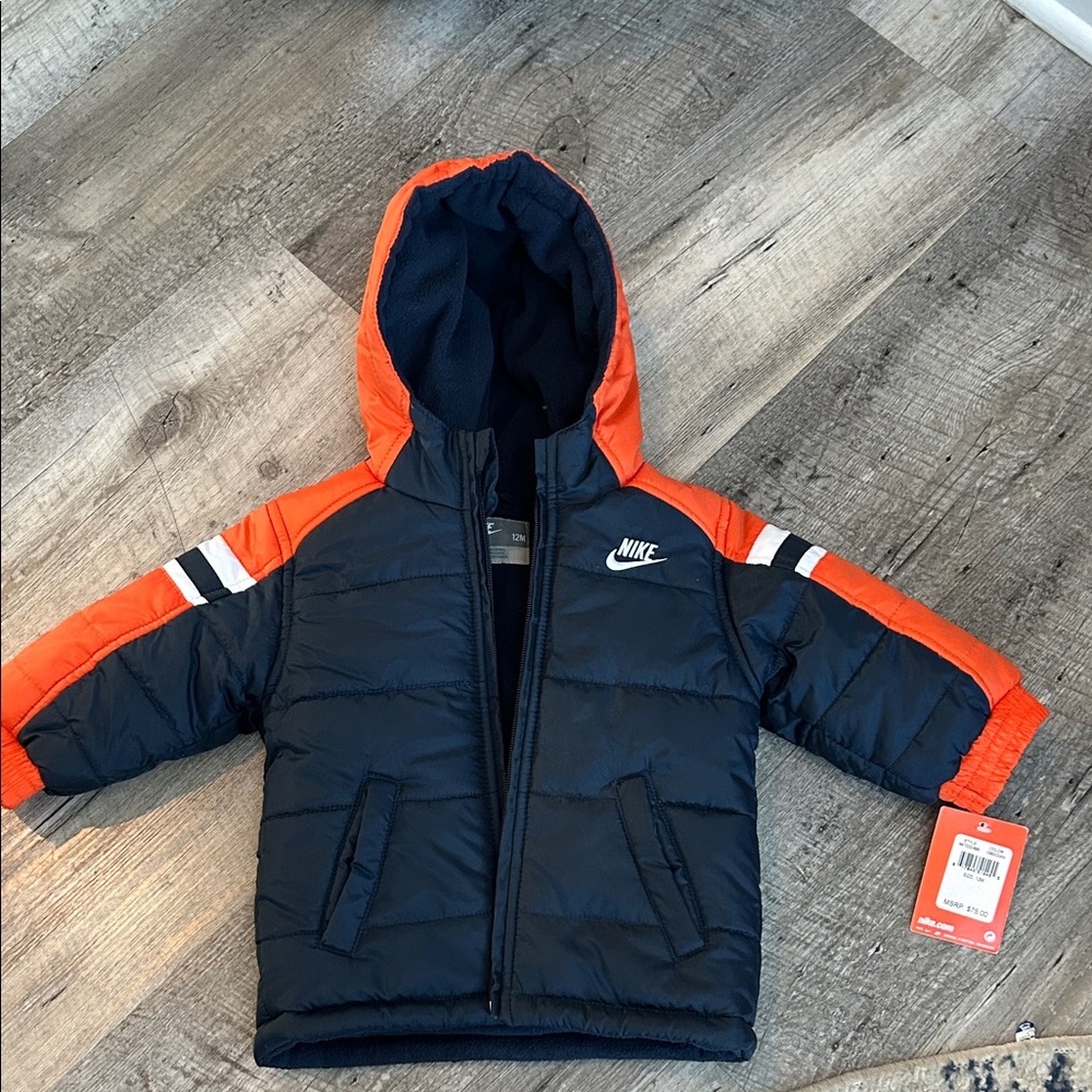 Nike Youth Black and Orange Hooded Jacket